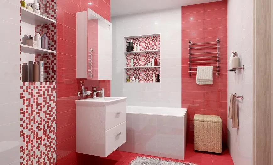 Красно-белая ванная.