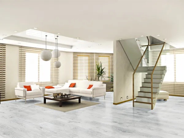 серый ламинат в интерьере гостиной белый диван современный стиль