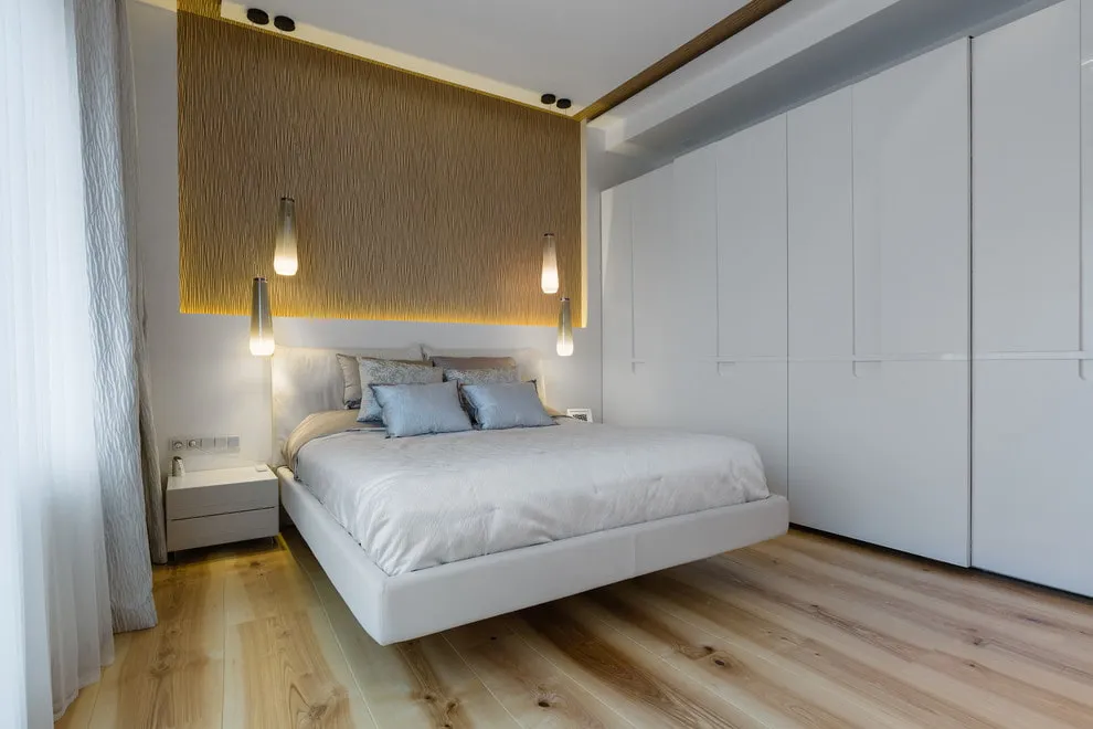 Эффект парящей кровати в спальне минимализм