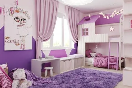 Фиолетовая детская комната для девочки - Дизайн интерьера