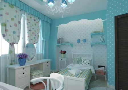 Синяя детская комната для девочки - Дизайн интерьера