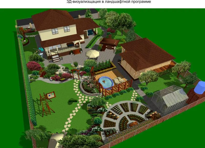 План озеленения и размещения построек, созданный в формате 3D