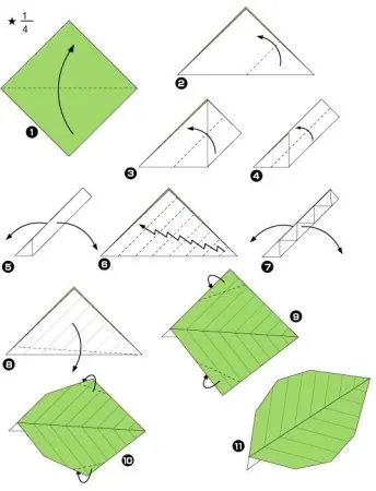 Листик оригами из бумаги для детей схема