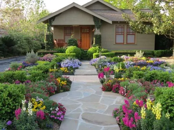 Дизайн двора частного дома - фото современных дворов с цветами