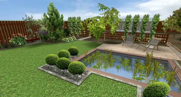 Планировка двора с бассейном