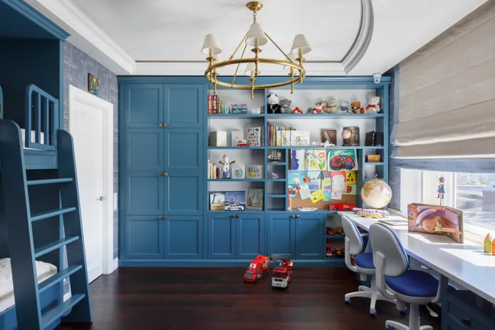 шкаф синего цвета в интерьере детской