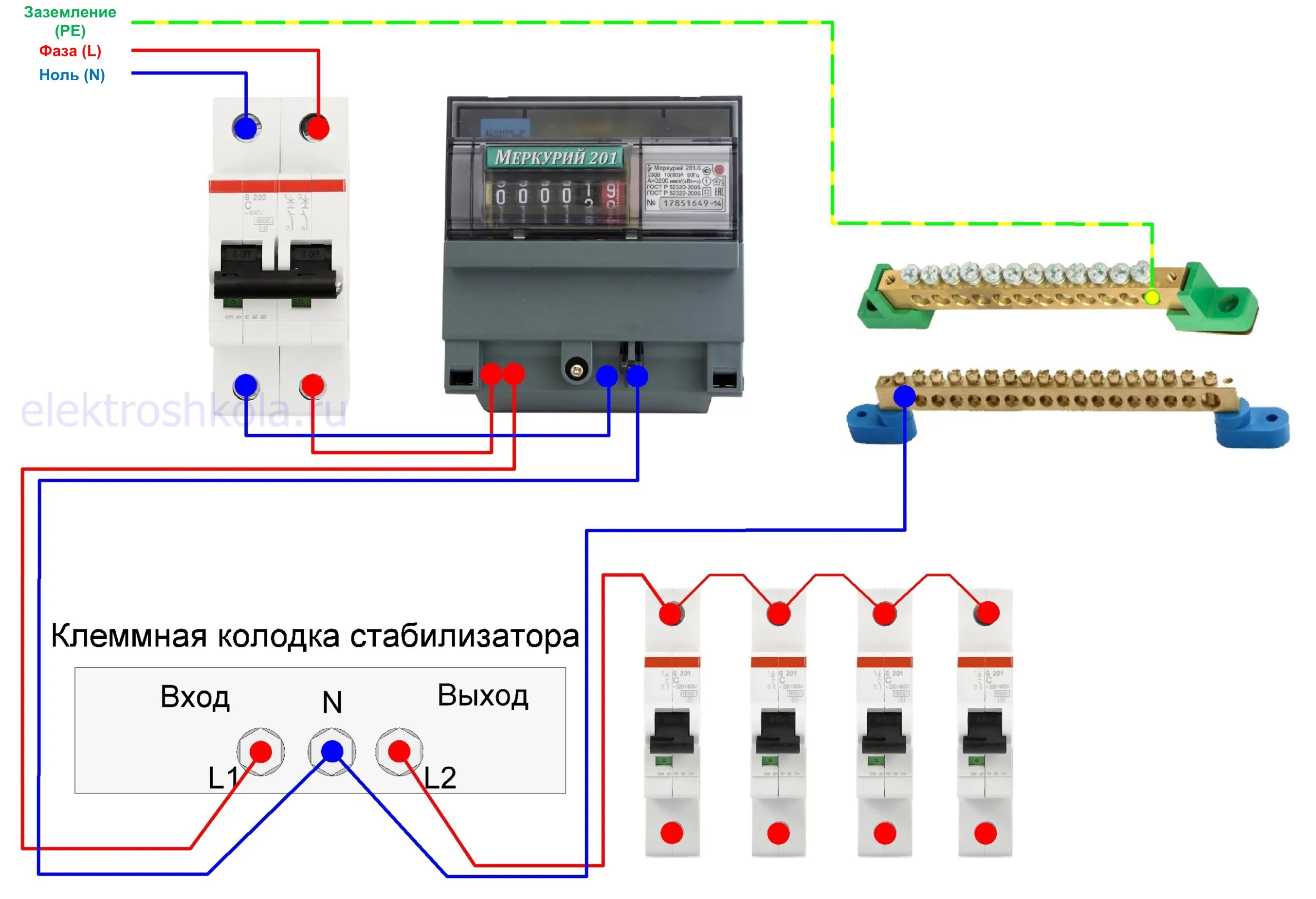 схема подключения однофазного стабилизатора в водном электрощите
