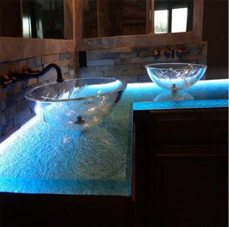 Стеклянная столешница для ванной с подсветкой