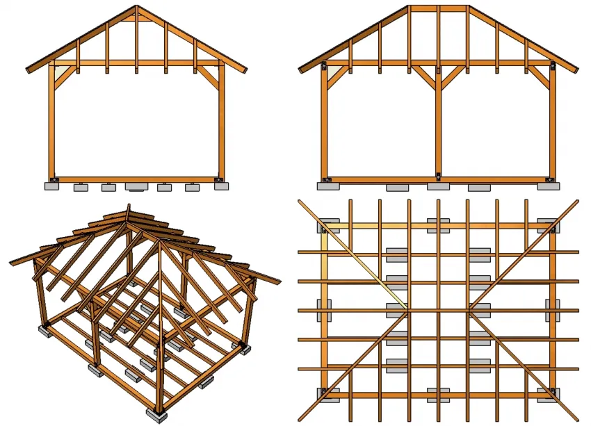 Схема стропильной системы четырехскатной вальмовой крыши